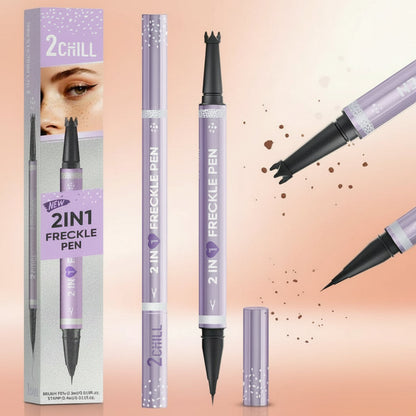 2CHILL 2-In-1 Dual Ended Microblading Freckle Pen & Freckle Stamp,Waterproof Microblading Freckle Maker with Precision Tip for Natural Freckle Makeup, Brows, Eyeliner, Last 24Hrs