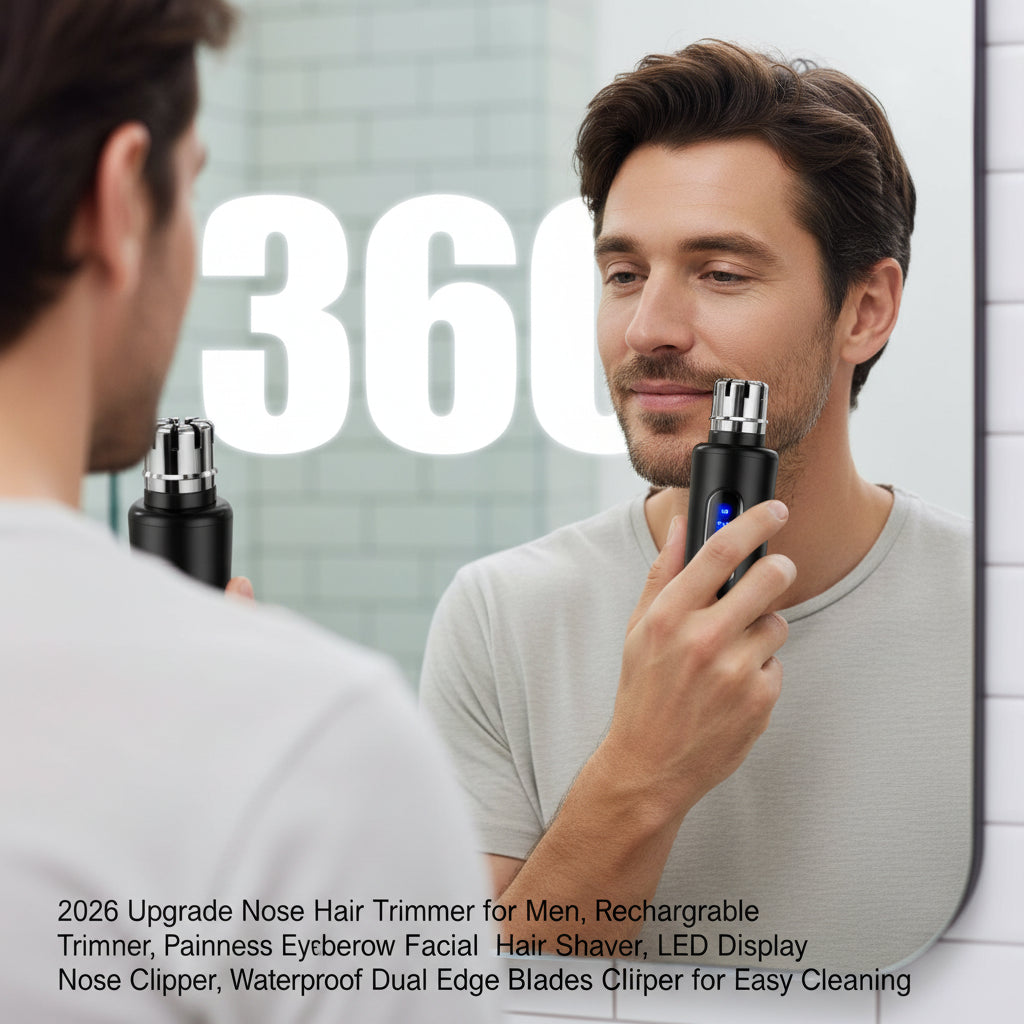 2026 Upgarde Nose Hair Trimmer for Men Women, Rechargeable Trimmer, Painless Eyebrow Facial Hair Shaver, LED Display Nose Clipper, Waterproof Dual Edge Blades Clipper for Easy Cleaning