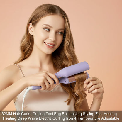 32MM Hair Curler Curling Tool Egg Roll Lasting Styling Fast Heating Deep Wave Electric Curling Iron 4 Temperature Adjustable