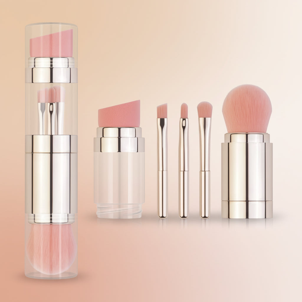 5 in 1 Portable Retractable Makeup Brushes for Foundation Eyebrow Lip Eyeshadow Loose Powder Cosmetic Set Makeup Brush Tools