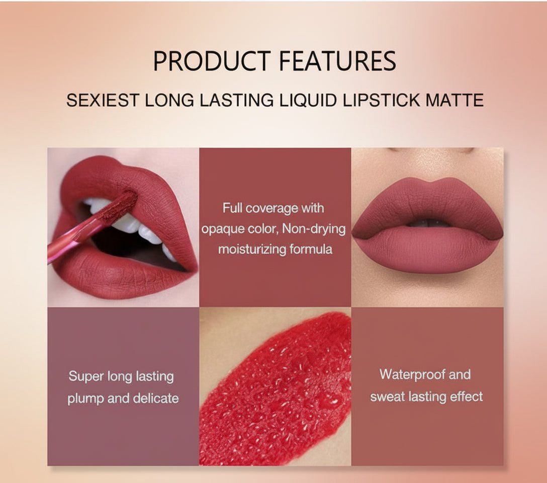 6Pcs Nude Matte Liquid Lipstick Set, Waterproof Long Lasting Non-Stick Cup Nude Lipstick 24 Hour Not Fade Matte Lipstick Professional Lip Gloss Makeup Christmas Gifts for Women (Set A)