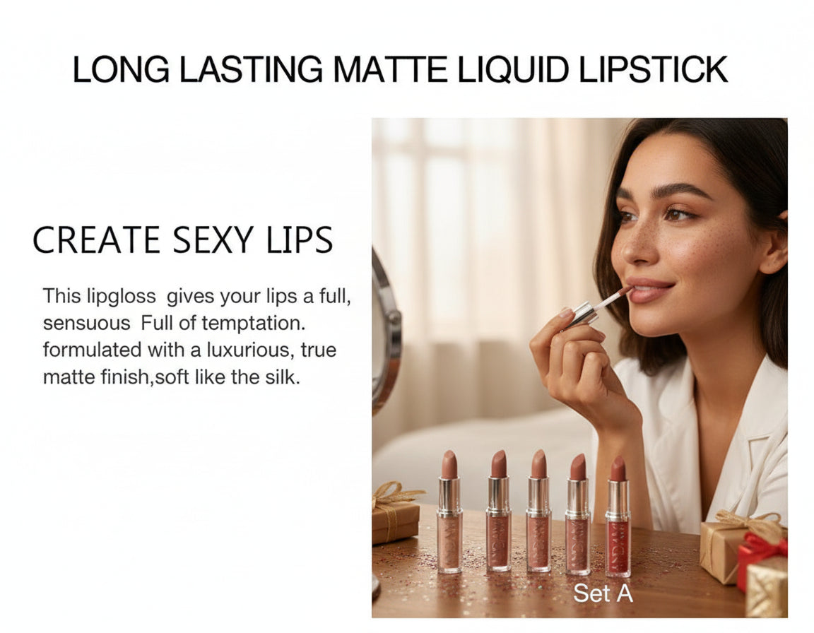 6Pcs Nude Matte Liquid Lipstick Set, Waterproof Long Lasting Non-Stick Cup Nude Lipstick 24 Hour Not Fade Matte Lipstick Professional Lip Gloss Makeup Christmas Gifts for Women (Set A)