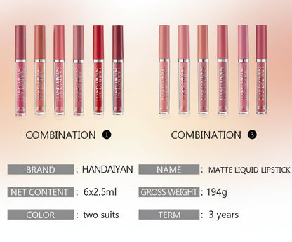 6Pcs Nude Matte Liquid Lipstick Set, Waterproof Long Lasting Non-Stick Cup Nude Lipstick 24 Hour Not Fade Matte Lipstick Professional Lip Gloss Makeup Christmas Gifts for Women (Set A)