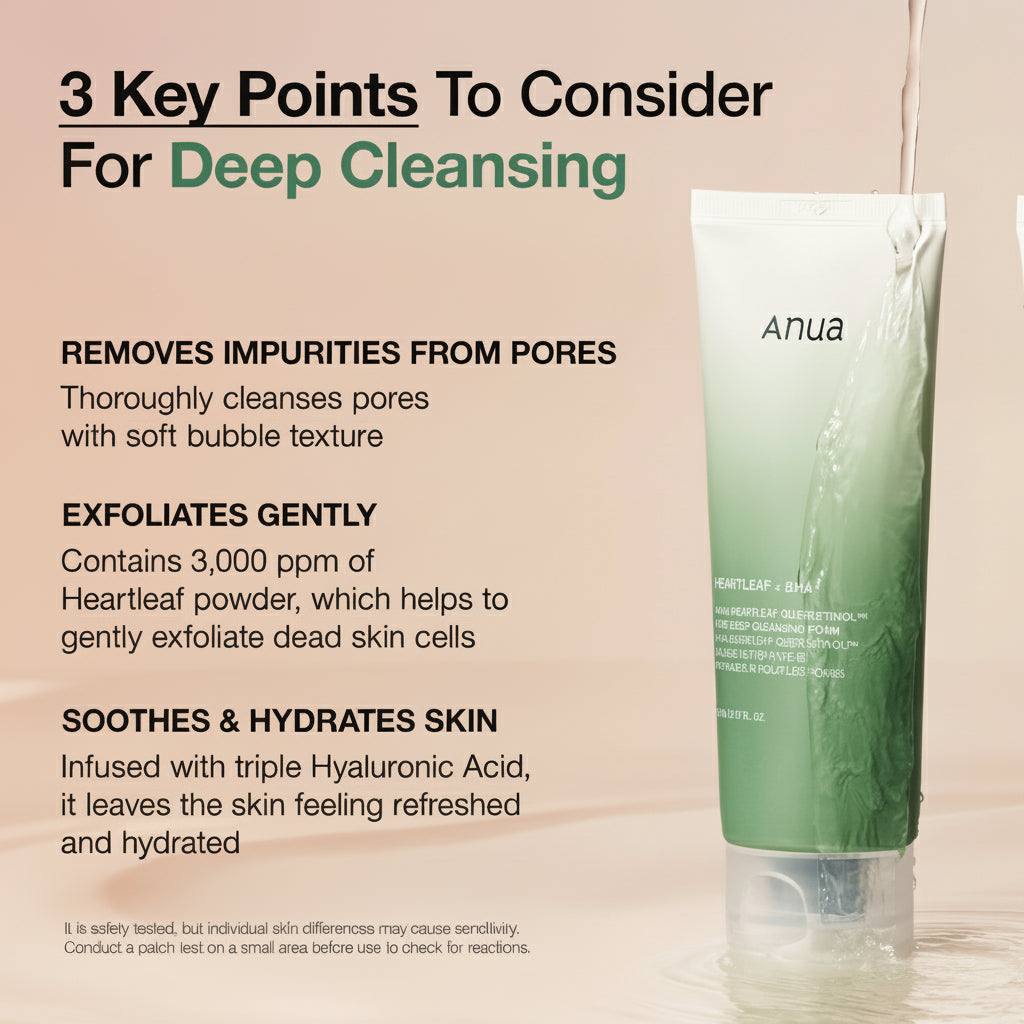 Anua Heartleaf Quercetinol Pore Cleansing Foam - Deep Cleanse & Remove Blackheads, BHA & Hyaluronic Acid Infused Facial Cleanser, 150ml Korean Skincare Must-Have