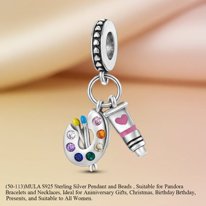 (50-113)MULA S925 Sterling Silver Pendant and Beads , Suitable for Pandora Bracelets and Necklaces, Ideal for Anniversary Gifts, Christmas, Birthday Presents, and Suitable for All Women.