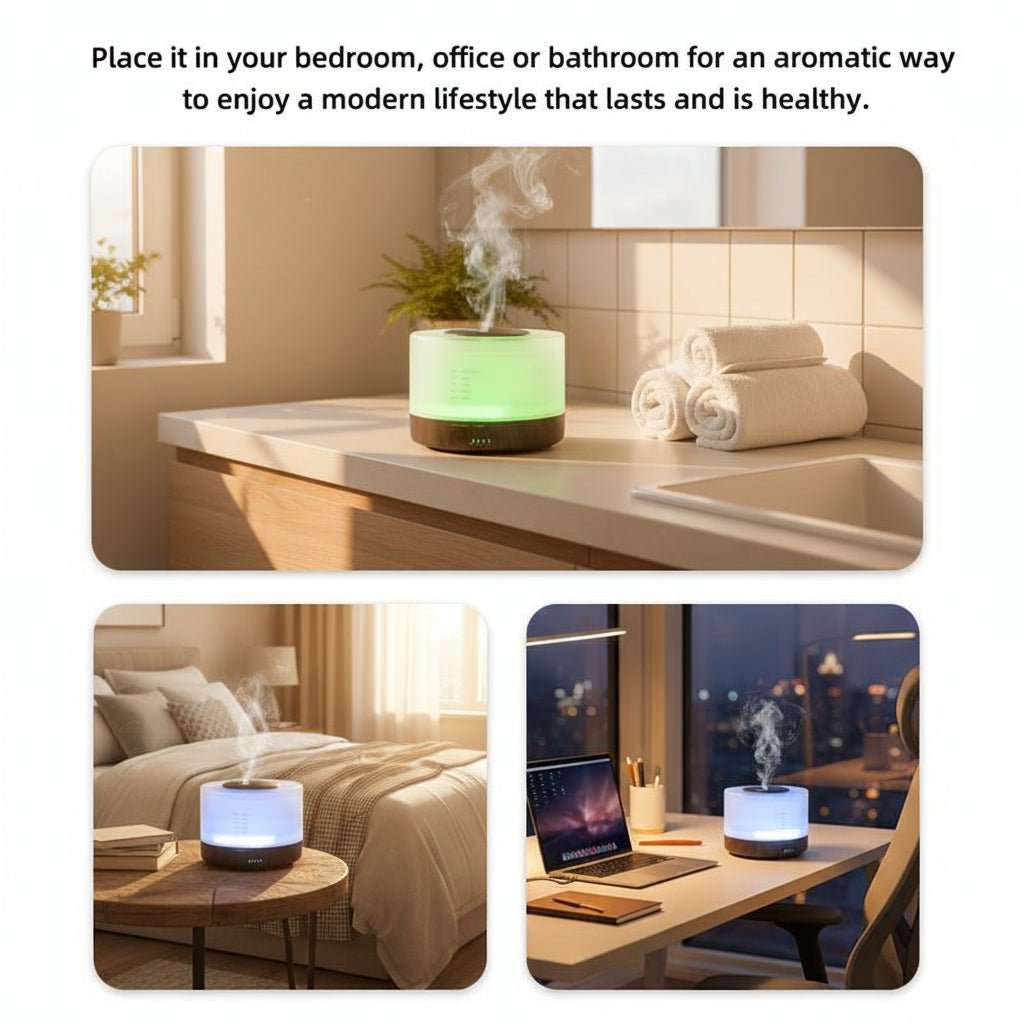 16.91Oz Essential Oil Diffuser, Aromatherapy, Humidifier, Soothing LED Lights, 6 Oils Included