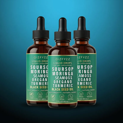 2 Bottle Soursop Bitters Liquid Drops 10-In-1 with Nori, Moringa, Turmeric, Black Seed Oil, Oregano, Ashwagandha Herbal Extracts for Overall Health Vegan,Non-Qz 2 Fl Oz Bathroom Fitness Dietary Supplement
