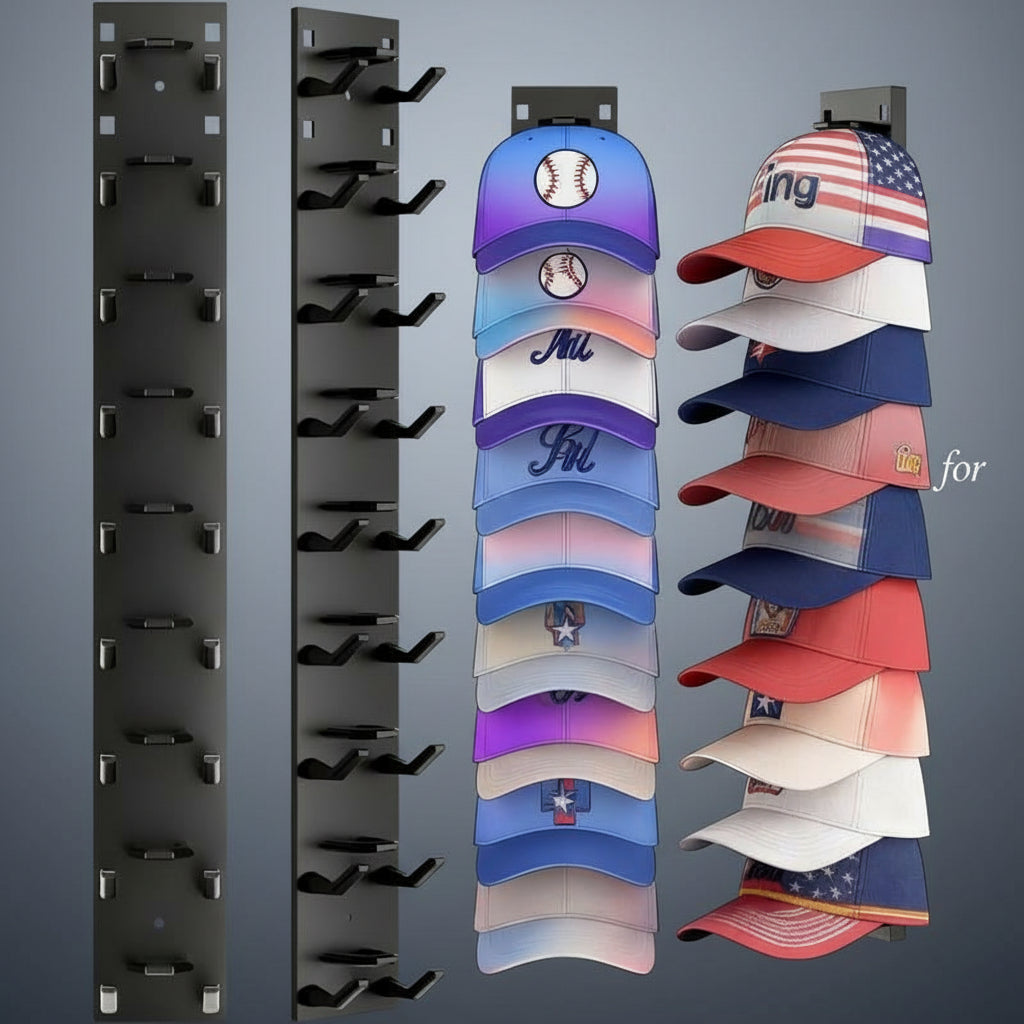2 Pack Baseball Cap Organizer Wall Mount with Strong Adhesive Holds 18 Caps Tiered Design for Wall Door & Wardrobe Hangers Hanging