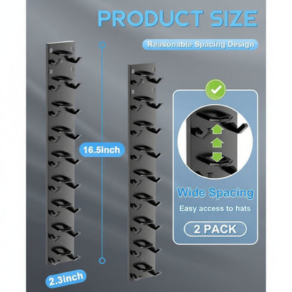 2 Pack Baseball Cap Organizer Wall Mount with Strong Adhesive Holds 18 Caps Tiered Design for Wall Door & Wardrobe Hangers Hanging