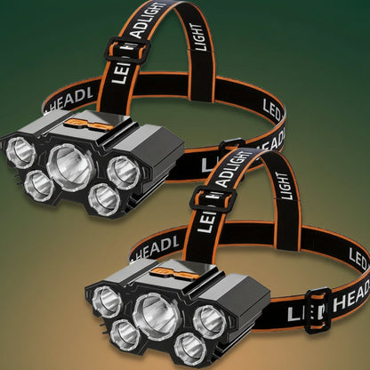 2 Pack Rechargable Headlamp with 3 Modes, 5 Led Waterproof Head Lamp for Forehead, Hard Hat Light, Adjustable Head Flashlight for Adults, Work Lighting Headlamp, Bright Coast Headlamp for Outdoor Camping, Hiking, Running - Durable Gift for Men