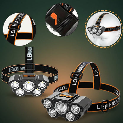 2 Pack Rechargable Headlamp with 3 Modes, 5 Led Waterproof Head Lamp for Forehead, Hard Hat Light, Adjustable Head Flashlight for Adults, Work Lighting Headlamp, Bright Coast Headlamp for Outdoor Camping, Hiking, Running - Durable Gift for Men