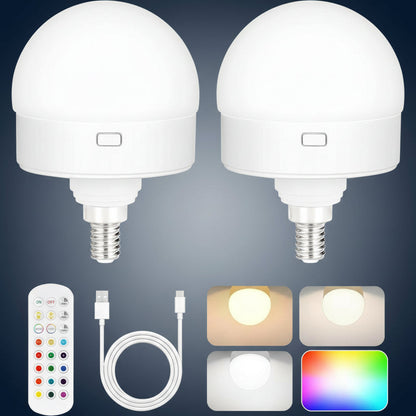 2-Pack E12 Rechargeable Battery Operated Light Bulb with Remote, Dimmable LED Bulb with 15 Colors Selectable & 3 Timer, Wireless Detachable Puck Light Bulb for Wall Sconce, Non-Hardwired