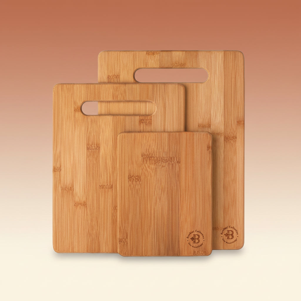 3-Piece Cutting Board Set - Bamboo Wood Chopping Boards with Built-In Hand Grips, Durable & Knife-Safe Wooden Boards for Kitchen Prep & Serving Lightweight