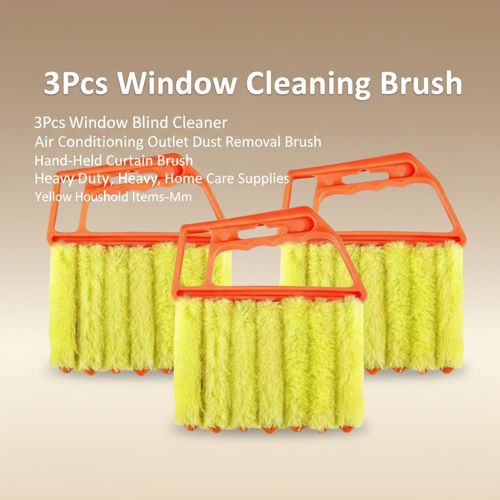 3Pcs Window Blind Cleaning Brush, Window Blind Cleaner, Air Conditioning Outlet Dust Removal Brush, Hand-Held Curtain Brush, Heavy Duty, Home Care Supplies, Yellow Household Items-Mm