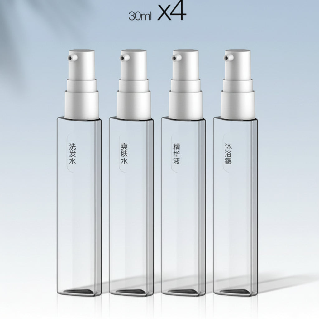 4 in 1 Travel Liquid Dispenser Split Bottle Shampoo Lotion Shower Gel Soap Bottle Empty Sub-Bottle Press Container Bottles