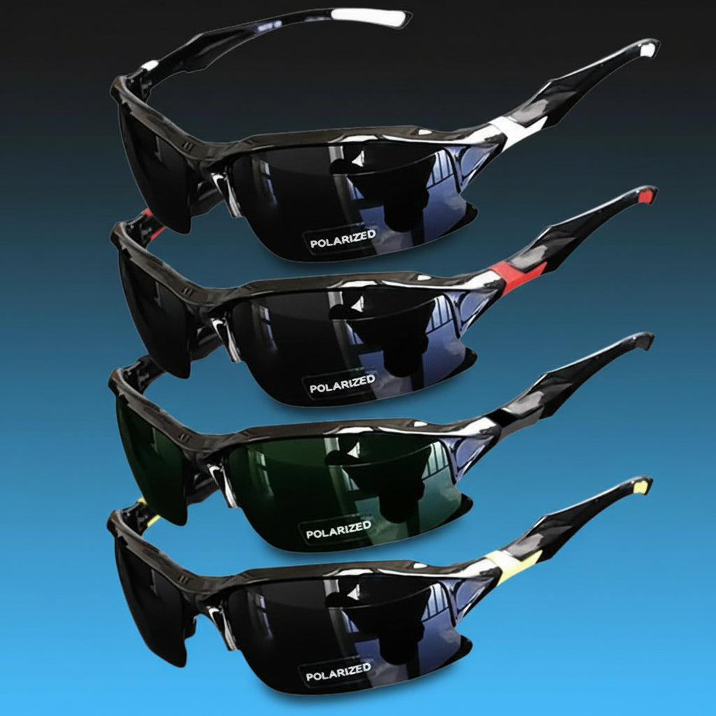 4-Pack Polarized Sports Glasses for Men and Women - Windproof Outdoor Eyewear for Baseball, Running, Fishing, Golf, and Driving + LED Glowing Pumpkin Skull Party Rings for Ultimate Cosplay Fun!