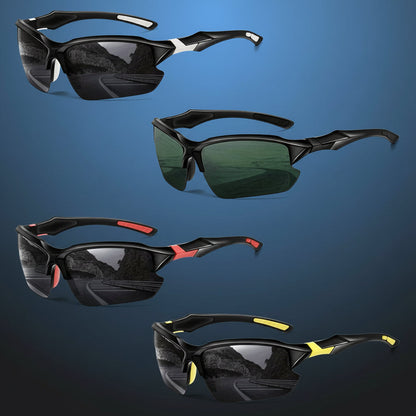 4-Pack Polarized Sports Glasses for Men and Women - Windproof Outdoor Eyewear for Baseball, Running, Fishing, Golf, and Driving + LED Glowing Pumpkin Skull Party Rings for Ultimate Cosplay Fun!