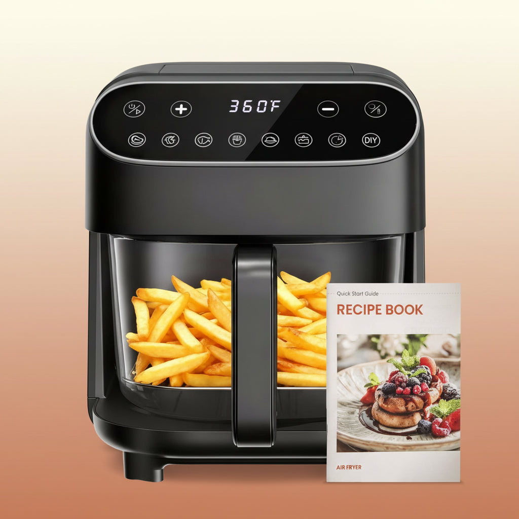4.5 QT Glass Air Fryer - Pfas-Free & Dishwasher-Safe Basket, 8 Preset Touchscreen, 360° View Cooking, for Healthy Meals in Minutes - White