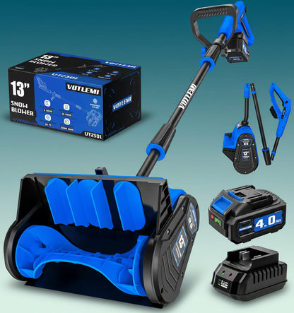 40V Cordless Snow Shovel, 13 Inch 4.0Ah Electric Snow Shovel with Directional Plate, Brushless Cordless Snow Blower for Pathway, Patio, Deck, Driveway, Blue