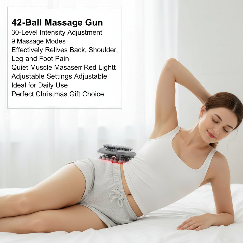 42-Ball Massage Gun 30-Level Intensity Adjustment 9 Massage Modes Effectively Relieves Back, Shoulder, Leg, and Foot Pain Quiet Muscle Massager Features Red Light Therapy Adjustable Settings Ideal for Daily Use Perfect Christmas Gift Choice