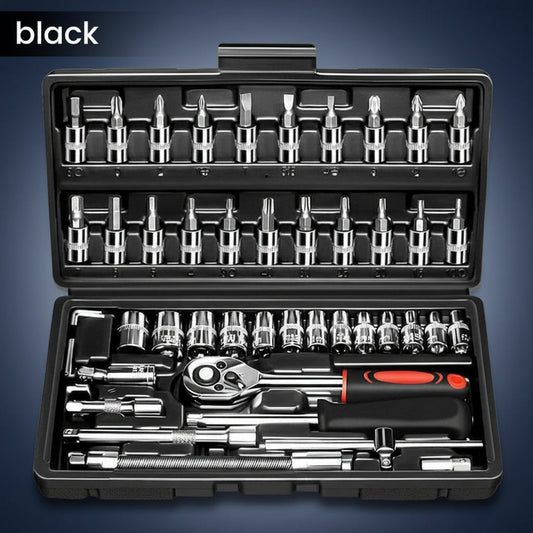 46/53Pcs 1/4 Inch Drive Socket Ratchet Wrench Set, with Bit Socket Set Metric and Extension Bar for Auto Repairing and Household, with Storage Case,Gift for Man,Husband,Springtok Tool Box Hardware