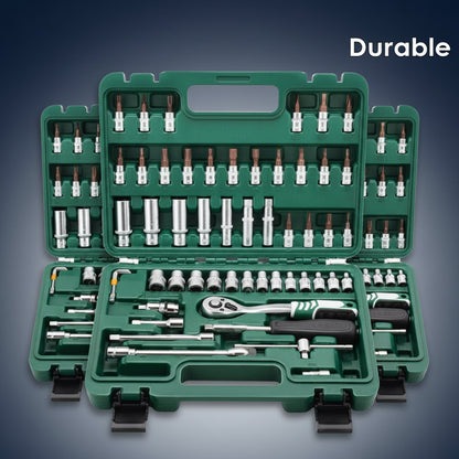 46/53Pcs 1/4 Inch Drive Socket Ratchet Wrench Set, with Bit Socket Set Metric and Extension Bar for Auto Repairing and Household, with Storage Case,Gift for Man,Husband,Springtok Tool Box Hardware