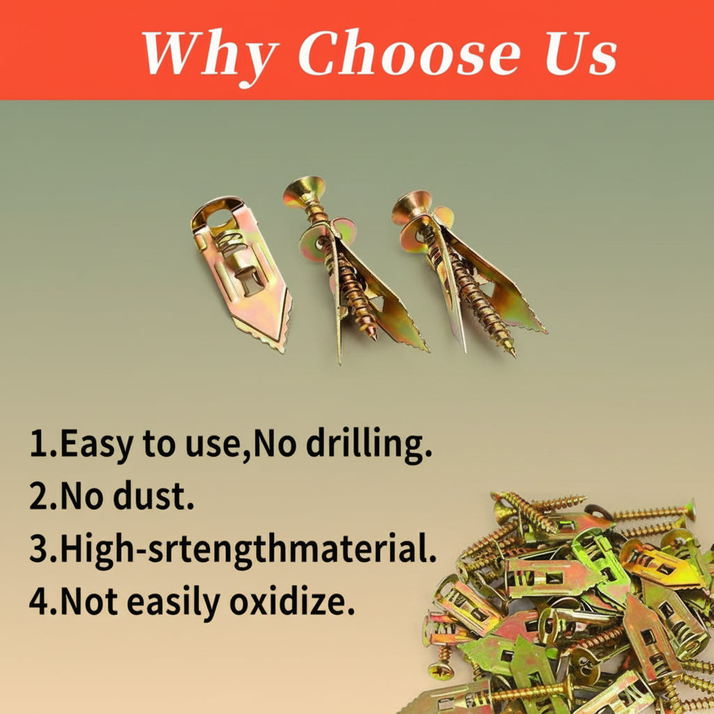60Count Drywall Self Drilling Anchors and Screws,Easy Application,No Drill or Holes in Wall,Heavy-Duty Zinc-Plated Steel Anchors with Self-Tapping Screws,Hollow Screws and Anchors for Tv,Bicycle,Cabinet Fixing Accessories.