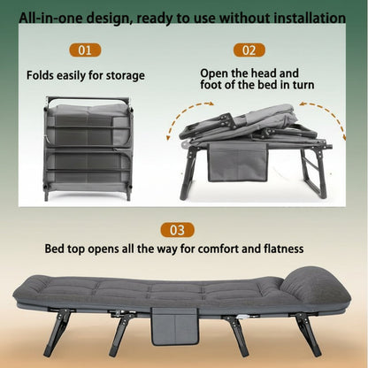 71-79 Inch Portable Folding Camping Bed with Adjustable Backrest, Heavy-Duty Frame, Suitable for Sleeping, Travel, Office, Indoor and Outdoor Use, Strong Load-Bearing Capacity