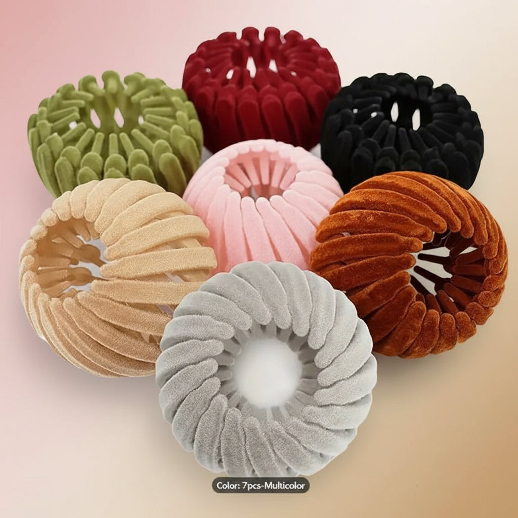 7Pcs Bohemian Style Bird Nest Magic Hair Clips Set, Elegant Hollow-Out round Plastic Hair Bun Accessories for Women, with Wedding Festival Hair Decor
