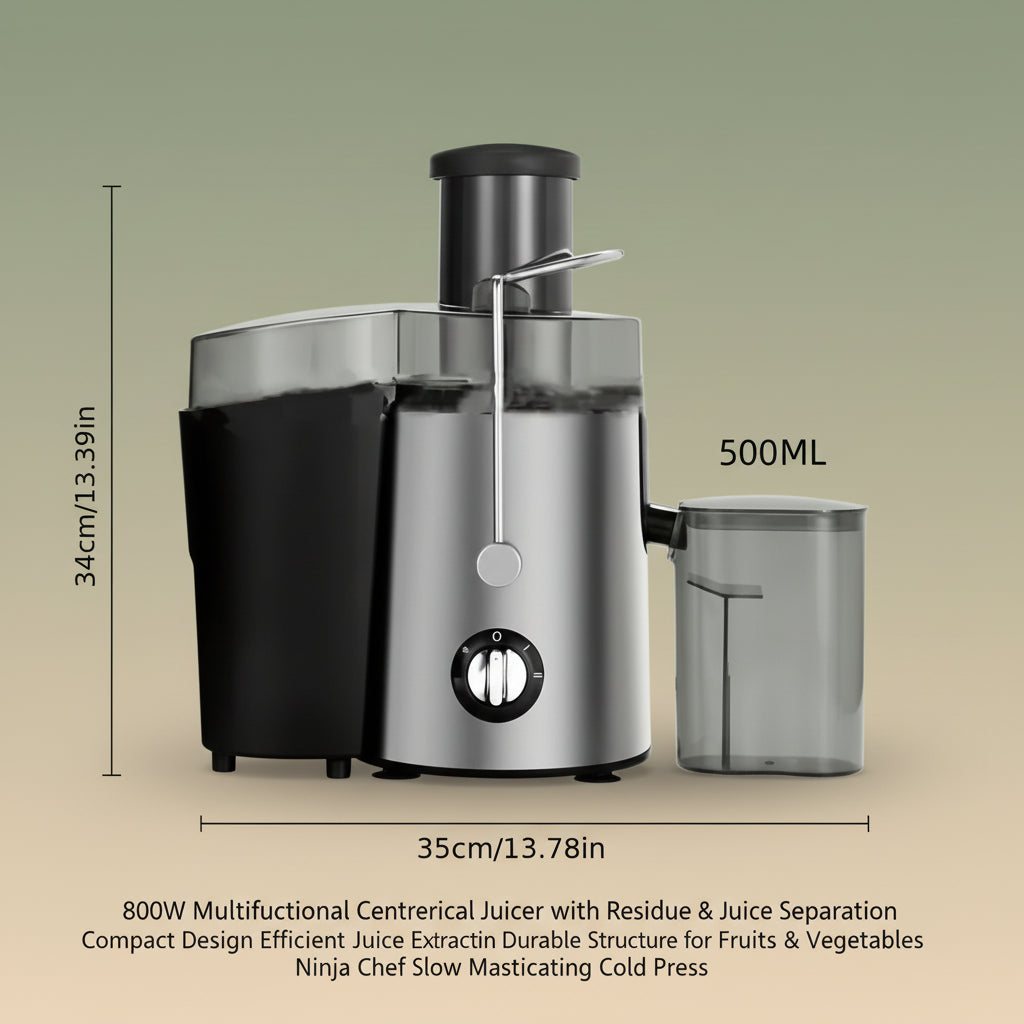 800W Multifunctional Centrifugal Juicer with Residue & Juice Separation Compact Design Efficient Juice Extraction Durable Structure for Fruits & Vegetables Ninja Chef Slow Masticating Cold Press