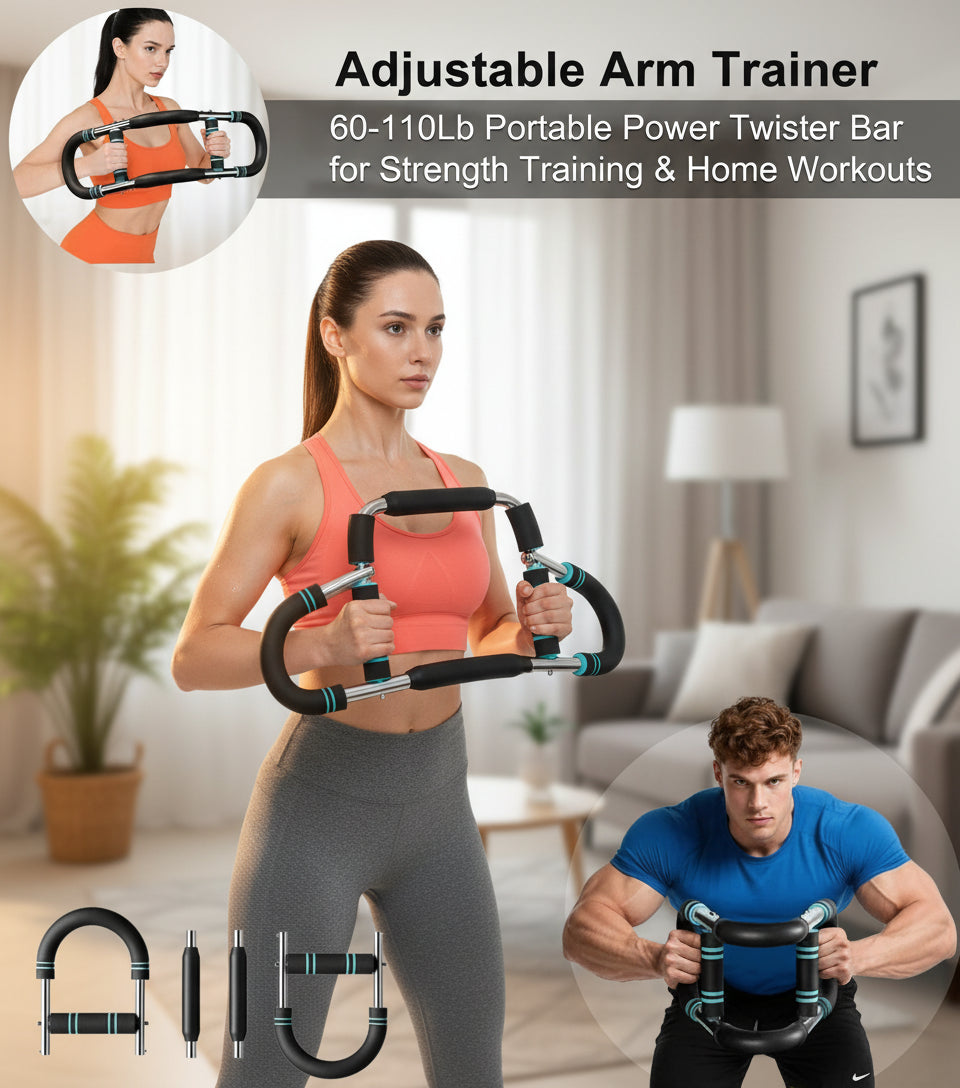 Adjustable Arm Trainer - 60-110Lb Portable Power Twister Bar for Strength Training & Home Workouts