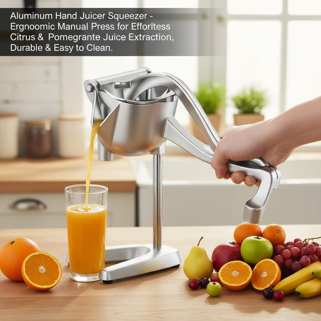 Aluminum Hand Juicer Squeezer - Ergonomic Manual Press for Effortless Citrus & Pomegranate Juice Extraction, Durable & Easy to Clean
