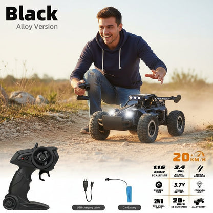 Alloy Remote Control Off-Road Vehicle, 1:16 Scale, 2.4Ghz Wireless Remote Control, Equipped with LED Headlights, Available in Black, Blue and Orange, with Shock Absorption Function.
