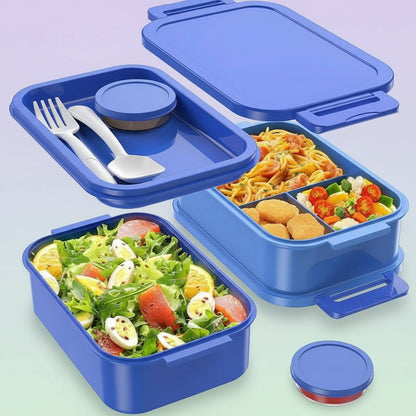 Adult Lunch Box Kids 3 Layers Stackable,Bento Lunch Box 72Oz Large Capacity Leak-Proof with Sauce Containers for Work,School,Outside Tableware Grey