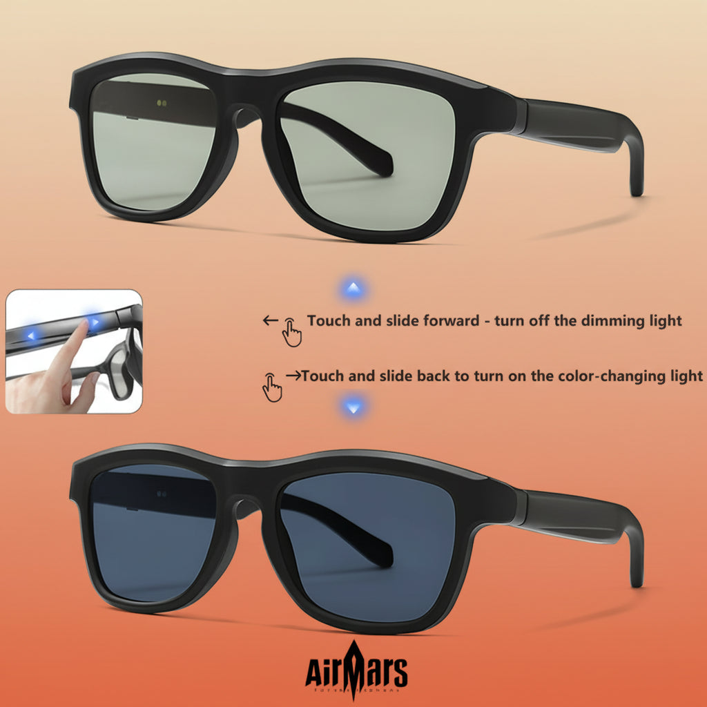 Airmars GV90AI Smart AI Translation Glasses with Bluetooth Headphones, Sliding Dimming & Color Changing Lenses, UV Protection, One-Touch Multi-Function Control, Easy-To-Use Wearable