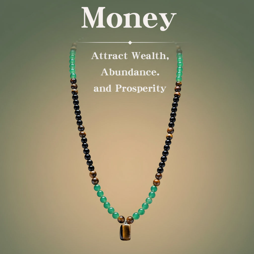 ARPURRAINA Money Attraction Necklace with Greenaventurine & Tiger Eye Pendant Healing Crystal Stone ，Anniversary, Vacation &Theme Parties Jewelry Charms Abundance Crystal Bracelet，Long Chain，Sweater Chain，Ideal Gift Jewelry for Men and Women
