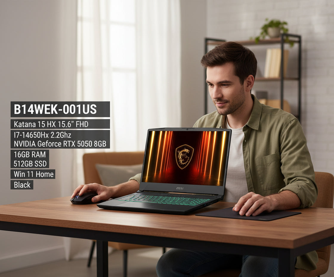 B14WEK-001US Katana 15 HX 15.6" FHD I7-14650Hx 2.2Ghz NVIDIA Geforce RTX 5050 8GB 16GB RAM 512GB SSD Win 11 Home Black