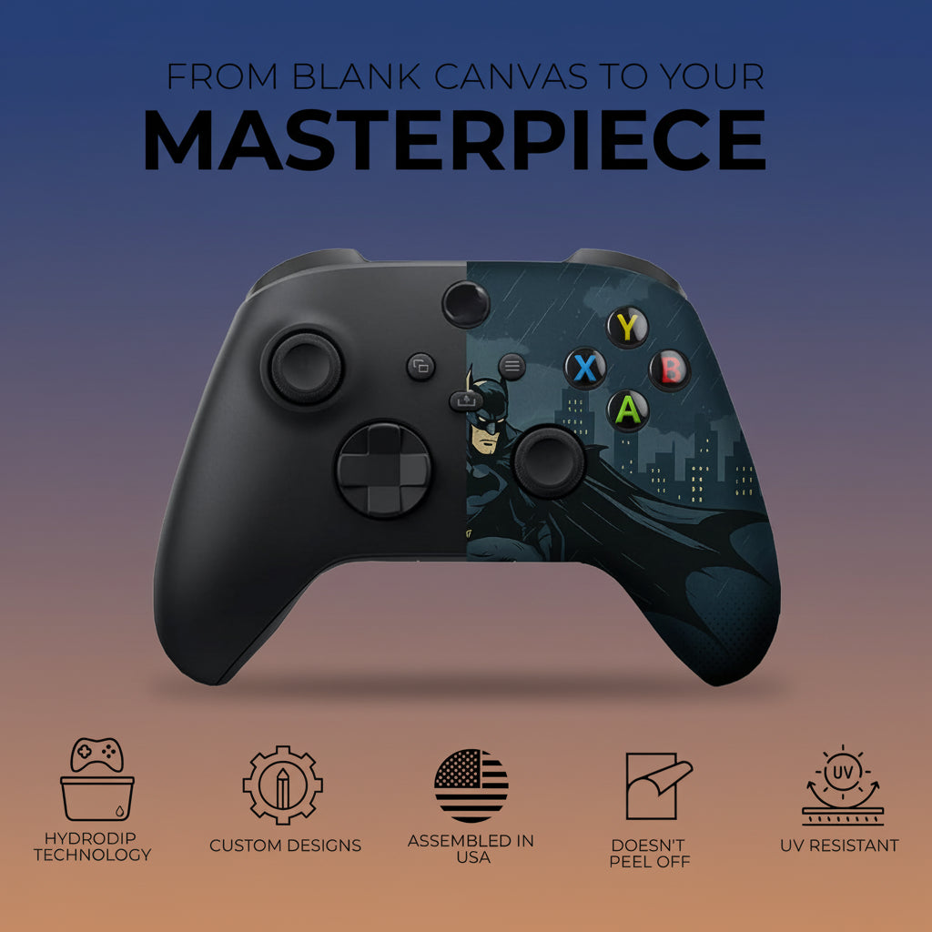 Battman Gottham Guarrdian Custom X-Box Controller Wireless Compatible with X-Box One/Series X/S Customized in USA with Permanent HYDRO-DIP Printing (NOT JUST a SKIN) (MODDED)