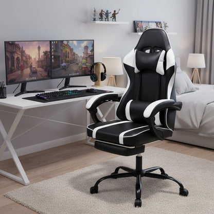 Bellemave Video Game Chairs for Adults PU Leather Gaming Chair with Footrest 360°Swivel Adjustable Lumbar Pillow Comfortable Computer Chair Ergonomic Design