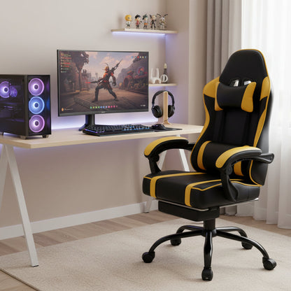 Bellemave Video Game Chairs for Adults PU Leather Gaming Chair with Footrest 360°Swivel Adjustable Lumbar Pillow Comfortable Computer Chair Ergonomic Design