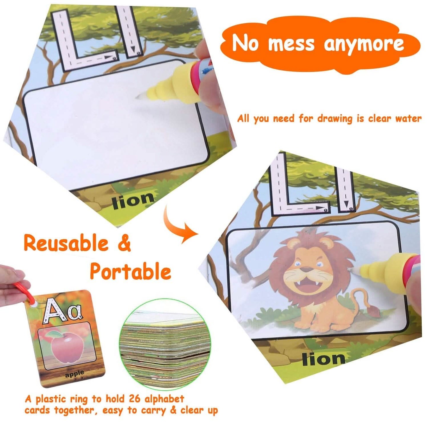 Alphabet Water Coloring Cards with 2 Magic Water Pens