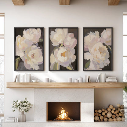 Moody Pink and White Peonies Art. Floral Set of 3 Prints