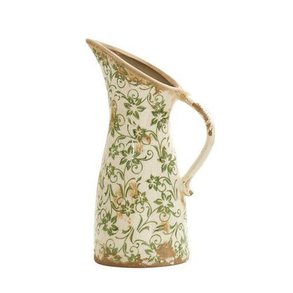 6.5" Tuscan Ceramic Green Scroll Pitcher Vase