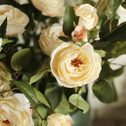 Artificial Flower Silk Rose Flower Bloom and Bud Stem in White 39" Tall