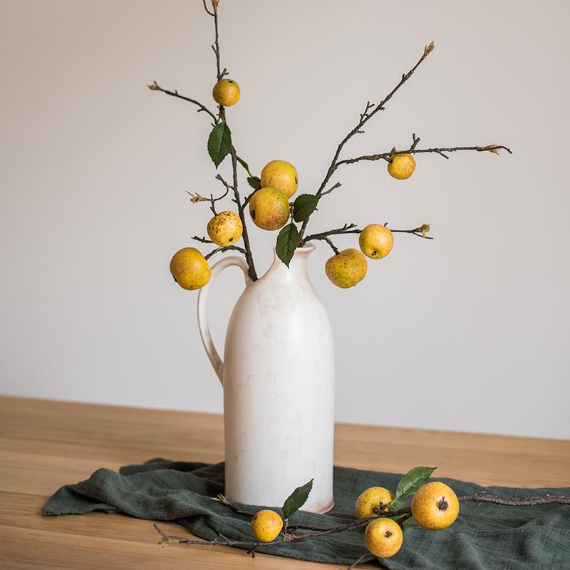Artificial Fruit Yellow Apple Pear Stem 27" Tall