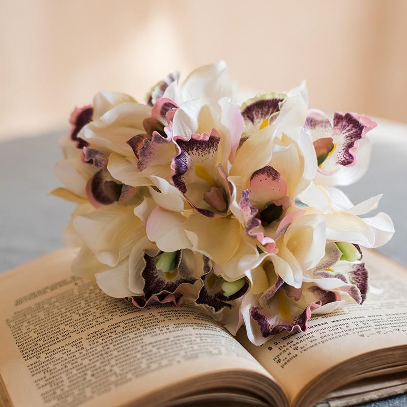 Artificial Silk Orchid Bouquet Small Cymbidium Various Colors
