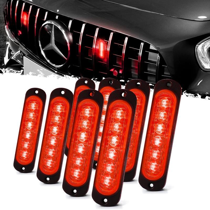 DIBMS Dual Color LED Emergency Strobe Lights - 8X Amber & White 6 LED Warning Light Bar for Cars, Trucks, Vans, ATVs & SUVs - Surface Mount Hazard Lights