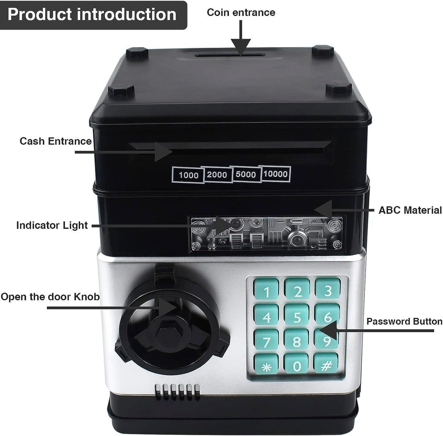 HUSAN Piggy Bank for Kids, Electronic Password Code Money Bank ATM Bank Box Coin Bank for Children Boys and Girls (Black)