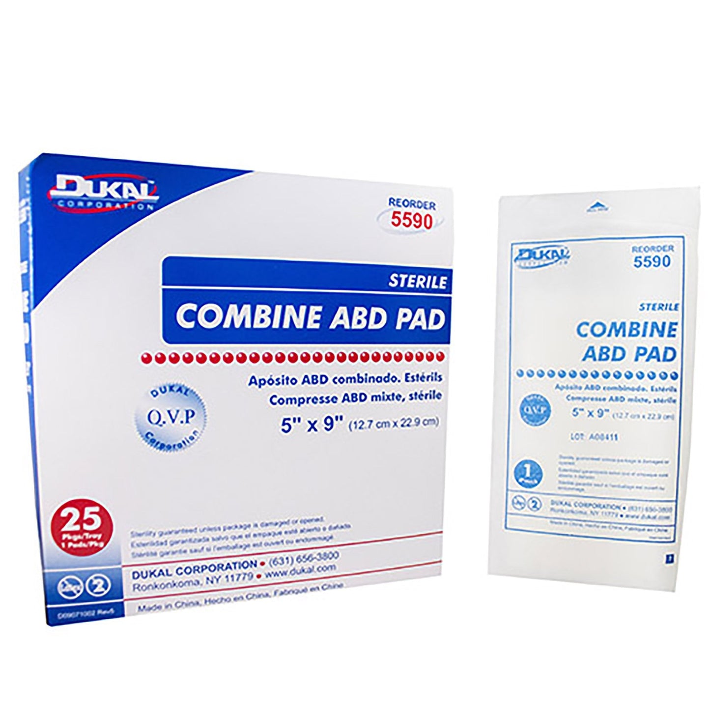 Dukal™ Sterile Abdominal Pad, 5 x 9 Inch, 1-Ply 5590