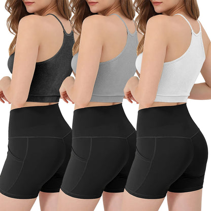 3-Pack Ribbed Knit Crop Basic Sleeveless Tank Top